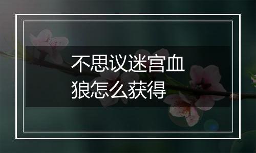 不思议迷宫血狼怎么获得