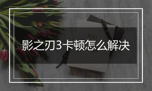 影之刃3卡顿怎么解决