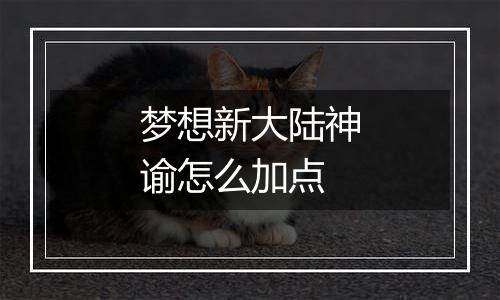 梦想新大陆神谕怎么加点