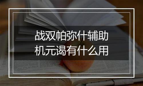 战双帕弥什辅助机元谒有什么用
