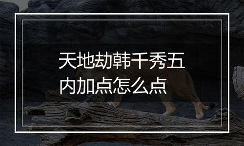 天地劫韩千秀五内加点怎么点