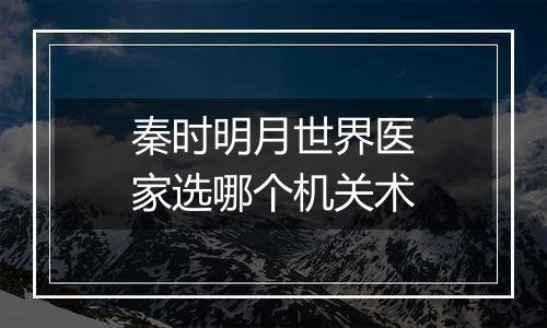 秦时明月世界医家选哪个机关术