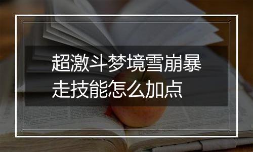 超激斗梦境雪崩暴走技能怎么加点