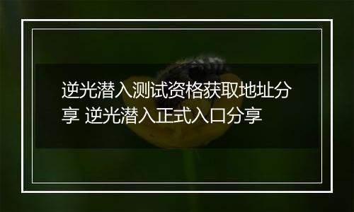 逆光潜入测试资格获取地址分享 逆光潜入正式入口分享
