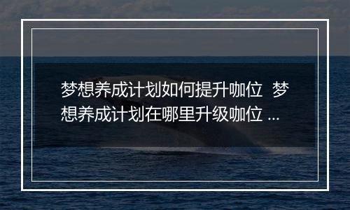梦想养成计划如何提升咖位  梦想养成计划在哪里升级咖位 梦想养成计划升咖位方法介绍