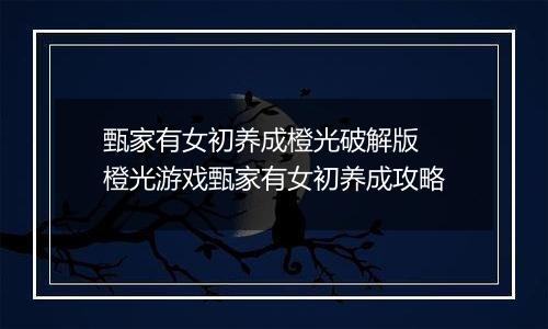 甄家有女初养成橙光破解版 橙光游戏甄家有女初养成攻略