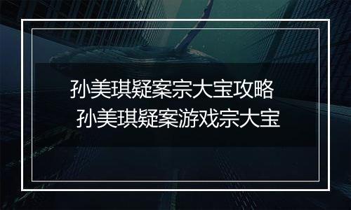 孙美琪疑案宗大宝攻略  孙美琪疑案游戏宗大宝