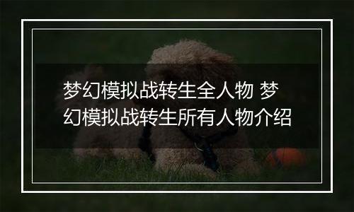梦幻模拟战转生全人物 梦幻模拟战转生所有人物介绍