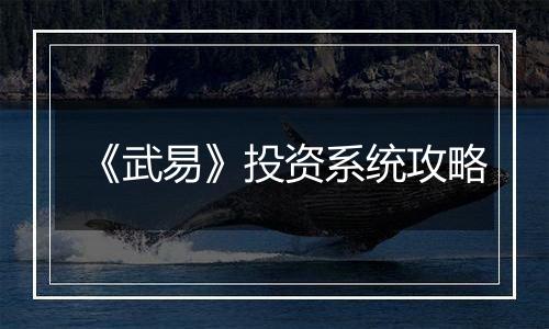 《武易》投资系统攻略