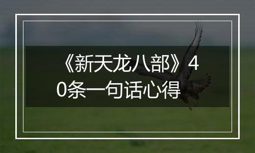 《新天龙八部》40条一句话心得