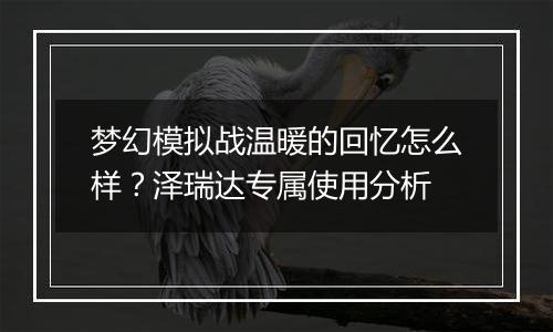 梦幻模拟战温暖的回忆怎么样？泽瑞达专属使用分析