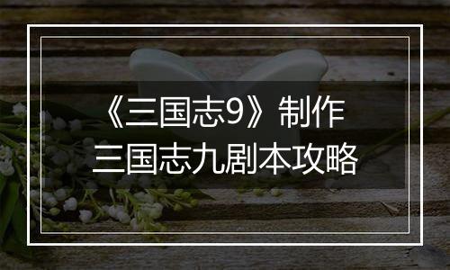 《三国志9》制作三国志九剧本攻略