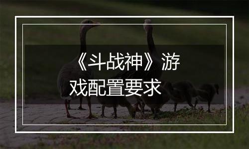 《斗战神》游戏配置要求