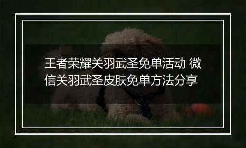 王者荣耀关羽武圣免单活动 微信关羽武圣皮肤免单方法分享