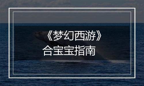 《梦幻西游》合宝宝指南