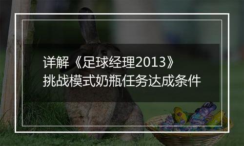 详解《足球经理2013》挑战模式奶瓶任务达成条件
