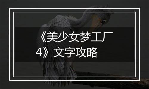 《美少女梦工厂4》文字攻略