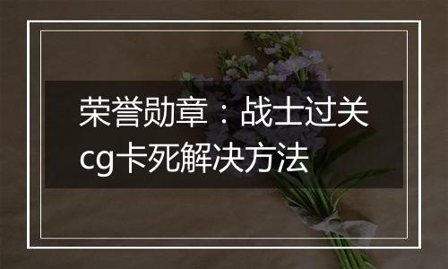 荣誉勋章：战士过关cg卡死解决方法