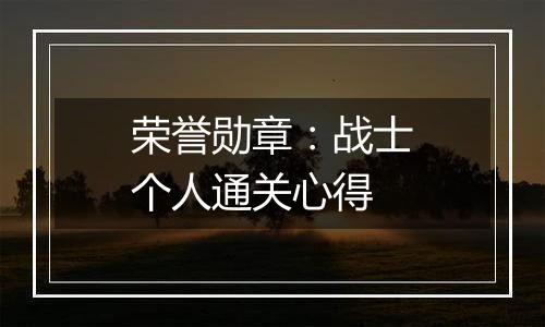 荣誉勋章：战士个人通关心得