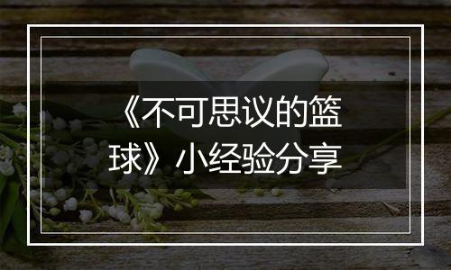 《不可思议的篮球》小经验分享