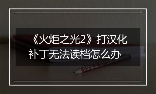《火炬之光2》打汉化补丁无法读档怎么办