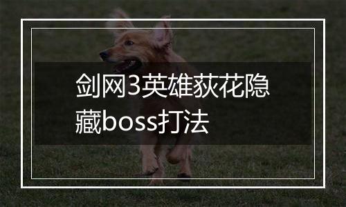 剑网3英雄荻花隐藏boss打法
