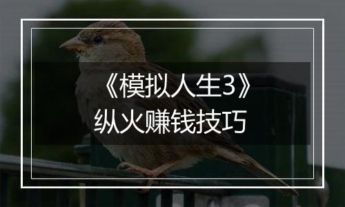 《模拟人生3》纵火赚钱技巧