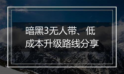 暗黑3无人带、低成本升级路线分享
