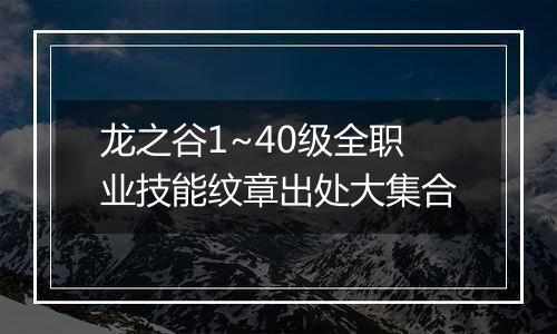 龙之谷1~40级全职业技能纹章出处大集合