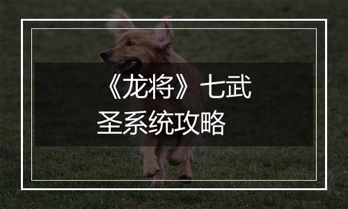 《龙将》七武圣系统攻略