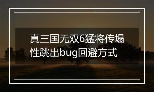 真三国无双6猛将传塌性跳出bug回避方式