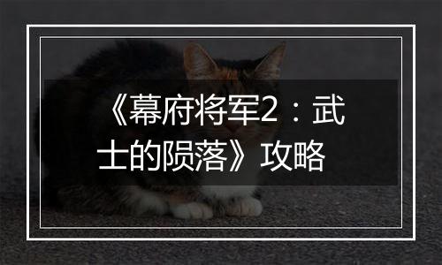 《幕府将军2：武士的陨落》攻略