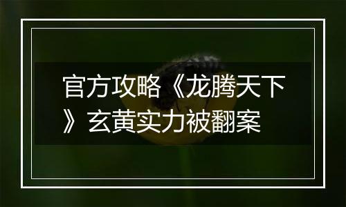 官方攻略《龙腾天下》玄黄实力被翻案