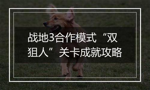 战地3合作模式“双狙人”关卡成就攻略