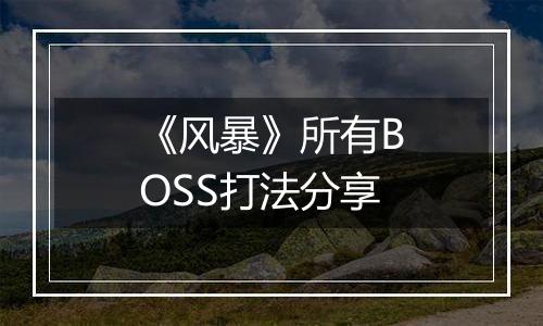 《风暴》所有BOSS打法分享