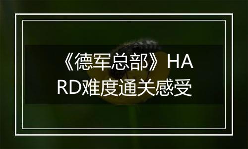 《德军总部》HARD难度通关感受