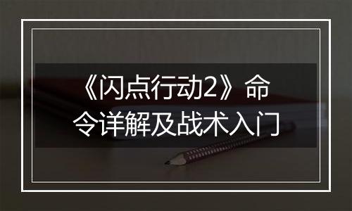 《闪点行动2》命令详解及战术入门