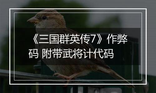 《三国群英传7》作弊码 附带武将计代码