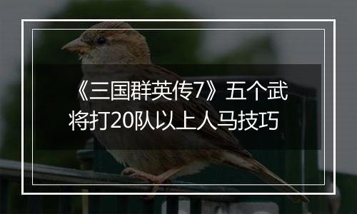 《三国群英传7》五个武将打20队以上人马技巧