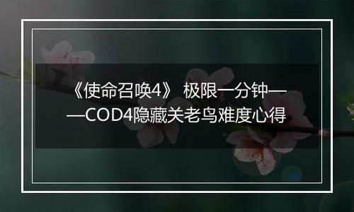《使命召唤4》 极限一分钟——COD4隐藏关老鸟难度心得