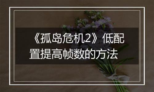 《孤岛危机2》低配置提高帧数的方法