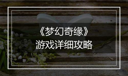 《梦幻奇缘》游戏详细攻略