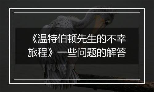 《温特伯顿先生的不幸旅程》一些问题的解答