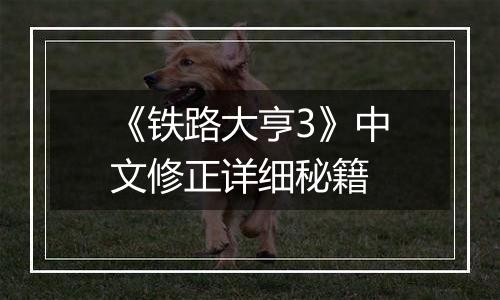 《铁路大亨3》中文修正详细秘籍