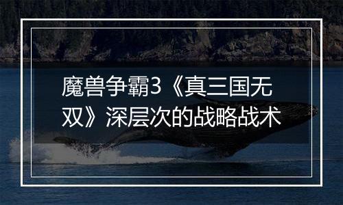 魔兽争霸3《真三国无双》深层次的战略战术