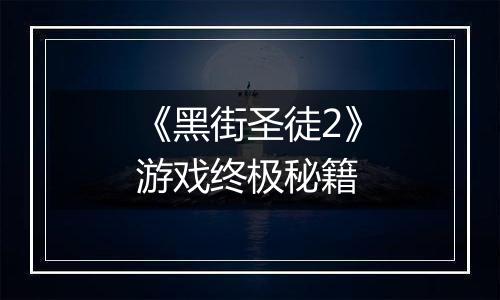 《黑街圣徒2》游戏终极秘籍