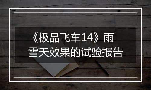 《极品飞车14》雨雪天效果的试验报告