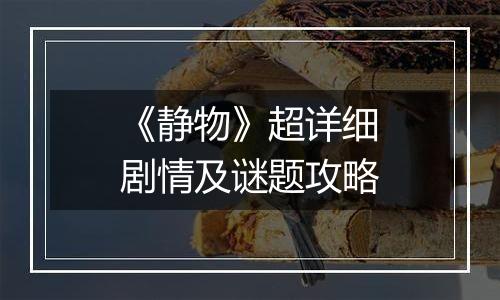 《静物》超详细剧情及谜题攻略