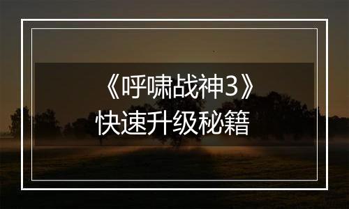《呼啸战神3》快速升级秘籍