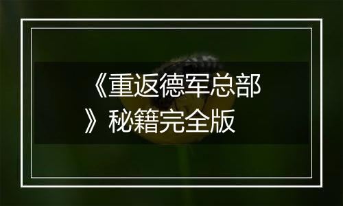 《重返德军总部》秘籍完全版